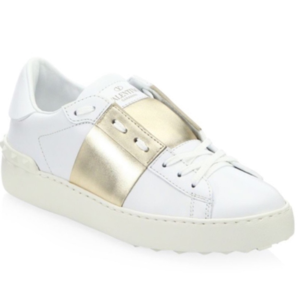Valentino Open Sneakers White/Gold Stripe